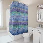 Rideaux De Douche Graphique en bleu, turquoise, aqua et vert (En situation)