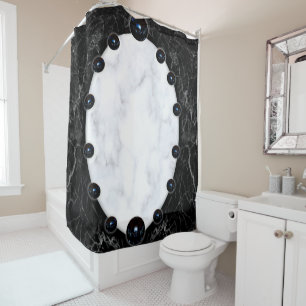 Rideaux De Douche Graphiques de la sphère de marbre blanc et noir