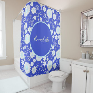 Rideaux De Douche Gras Bleu Fleurs Florales Motif Nommé