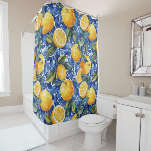 Rideaux De Douche Gras Bleu Italien Positano Lemon