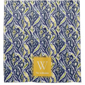 Rideaux De Douche Gras bleu jaune Abstrait Ikat Monogramme (Devant)