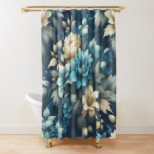 Rideaux De Douche Gras en bleu et florale de crème délicate