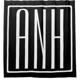 Rideaux De Douche Gras moderne 3 initiales Monogramme Blanc sur no