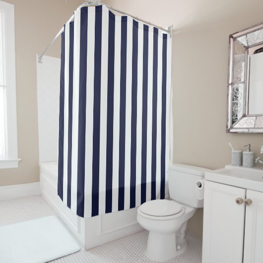 Rideaux De Douche Gras Navy et blanc simple trié (En situation)