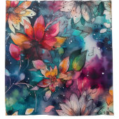 Rideaux De Douche Gras Turquoise violet bleu rouge Aquarelle Fleurs (Devant)