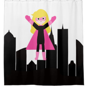 Rideaux De Douche Gratte-ciel Blond Super Girl Hero City