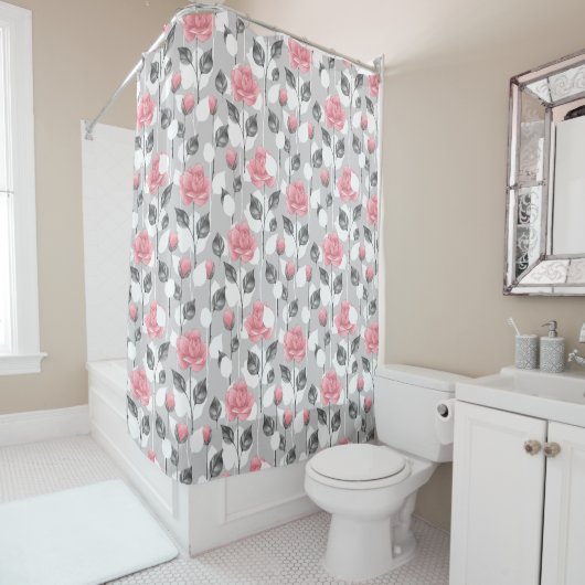 Rideaux De Douche Gray and pink. Floral (En situation)
