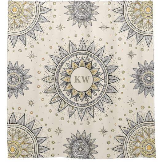 Rideaux De Douche Gray Gold Mandala Pattern Monogram (Devant)