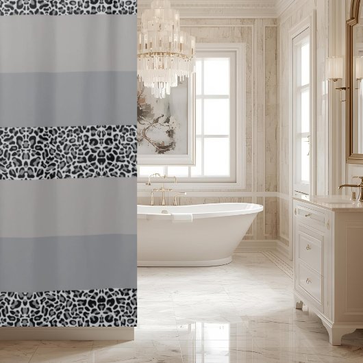 Rideaux De Douche Gray Leopard Print Ombre Striped