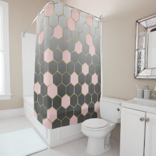 Rideaux De Douche Gray rose et or Hexagon moderne Glam