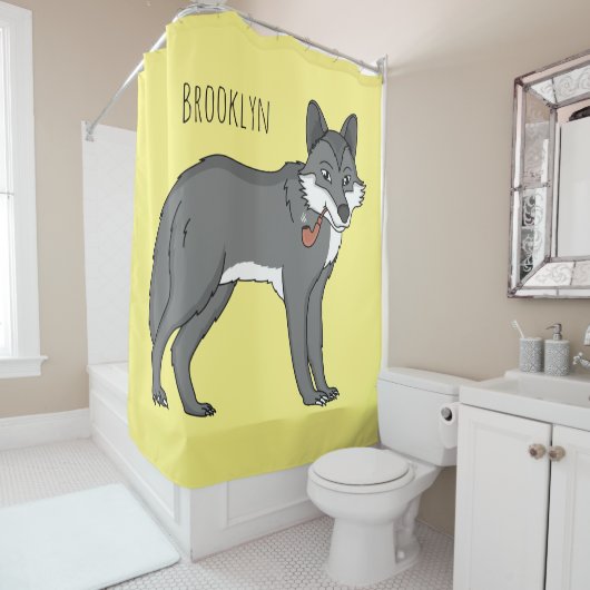 Rideaux De Douche Gray wolf with pipe cartoon (En situation)