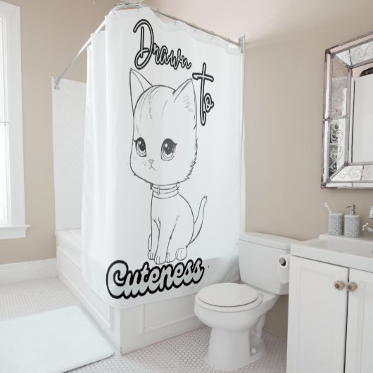 Rideaux De Douche Grayscale Kitten Illustration Charme (En situation)