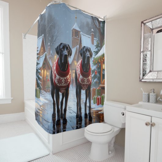 Rideaux De Douche Great Dane Dogs Christmas Snow Holiday (En situation)