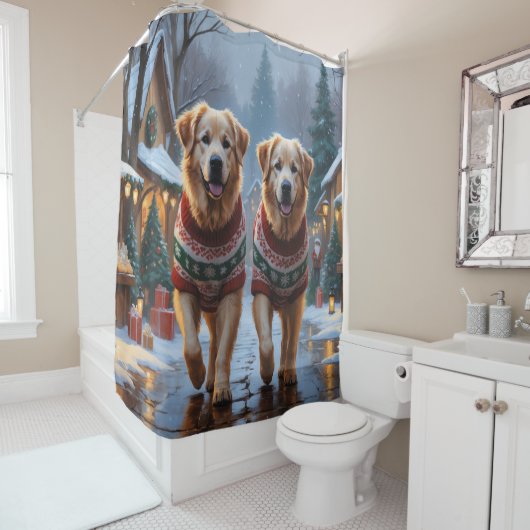 Rideaux De Douche Great Pyrenees Dogs Christmas Snow Holiday  (En situation)