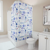 Rideaux De Douche Grèce Bleu et Blanc (En situation)
