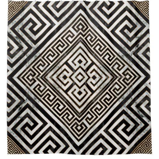Rideaux De Douche Greek Meander - Greek Key Black and White Marble (Devant)