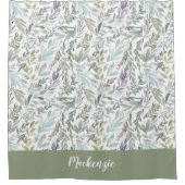 Rideaux De Douche Green Blue Botanical Watercolor Monogram Name (Devant)