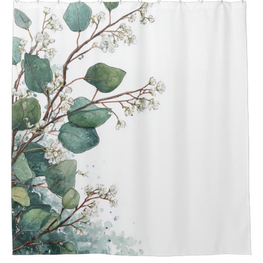 Rideaux De Douche Green Eucalyptus Pastel Floral Whimsical Botanical (Devant)
