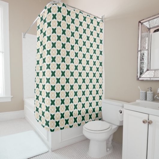 Rideaux De Douche Green leaf checkered pattern yellow flower (En situation)