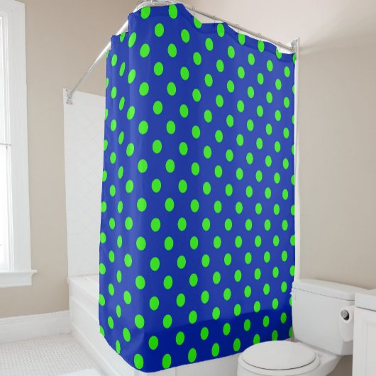 Rideaux De Douche Green On Blue Polka Dots Pattern Design