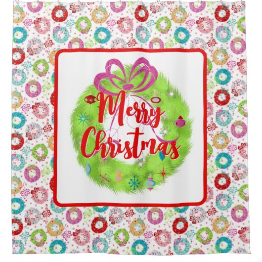 Rideaux De Douche Green Retro Christmas Wreath (Devant)