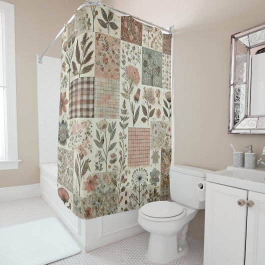 Rideaux De Douche Green Rose Patchwork Rustique Rétro Floral Farmhou (En situation)