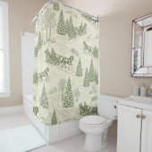 Rideaux De Douche Green Toile Christmas Sleigh Ride Pattern (2) (En situation)