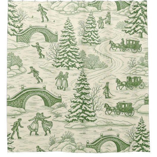 Rideaux De Douche Green Toile Christmas Sleigh Ride Pattern (4) (Devant)
