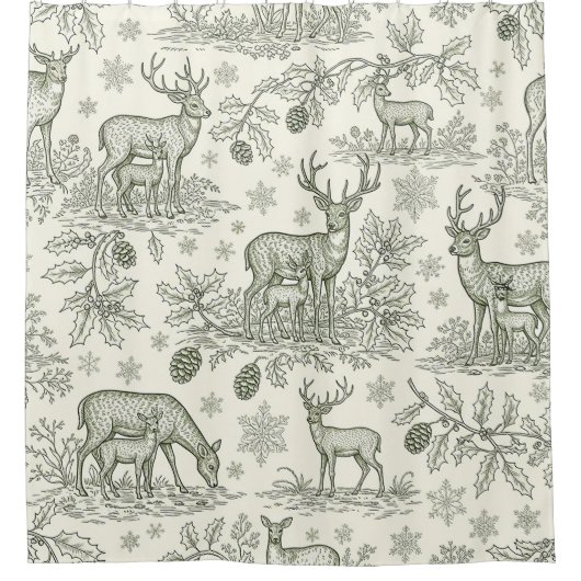 Rideaux De Douche Green Toile Woodland Deer Christmas Pattern (3) (Devant)