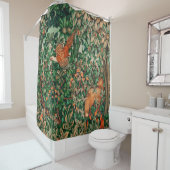 Rideaux De Douche GREENERY, FOREST ANIMALS Pheasant, Fox, Green Flor (En situation)