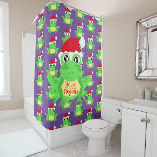 Rideaux De Douche Grenouille de Noël Santa Chapeau Motif pourpre