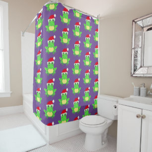 Rideaux De Douche Grenouille de Noël Santa Chapeau Motif pourpre