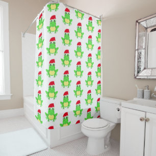 Rideaux De Douche Grenouille mignonne de Noël Motif de chapeau blanc