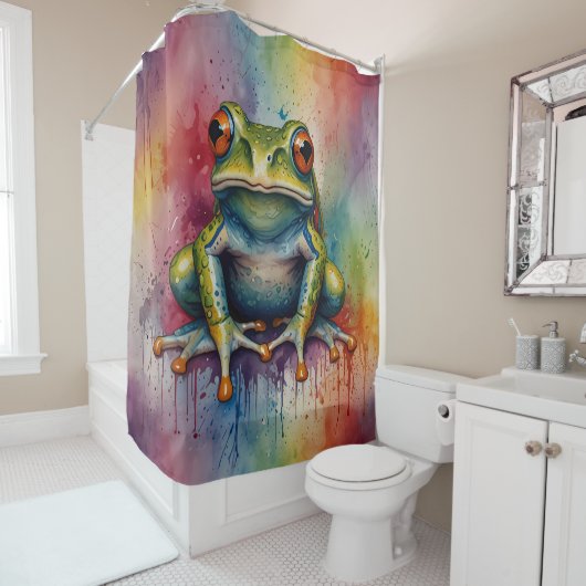 Rideaux De Douche Grenouille vibrante aux teintes pastel (En situation)