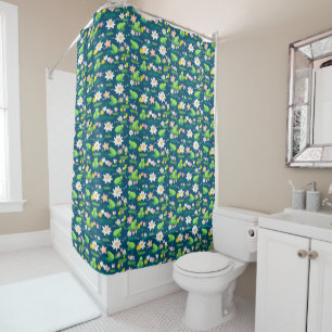 Rideaux De Douche Grenouilles et Lily Pads Cute Custom Dark BLue