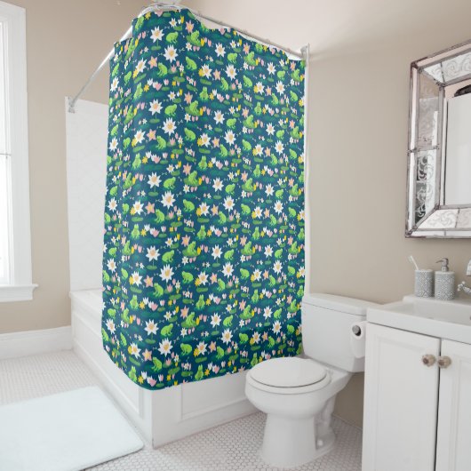 Rideaux De Douche Grenouilles et Lily Pads Cute Custom Dark BLue (En situation)