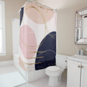 Rideaux De Douche Grèves et cercles d'or modernes Conception rose mi (En situation)