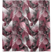 Rideaux De Douche Grey, Bourgogne, blanc motif abstrait. (Devant)