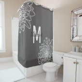 Rideaux De Douche Grey tendance avec Fleurs blanches avec nom (En situation)