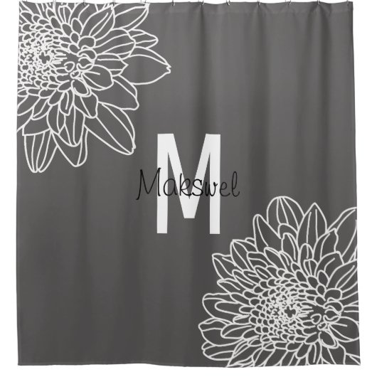 Rideaux De Douche Grey tendance avec Fleurs blanches avec nom (Devant)