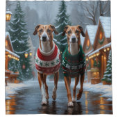 Rideaux De Douche Greyhound Dogs Christmas Snow Holiday (Devant)