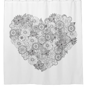 Rideaux De Douche Griffonnage floral de coeur
