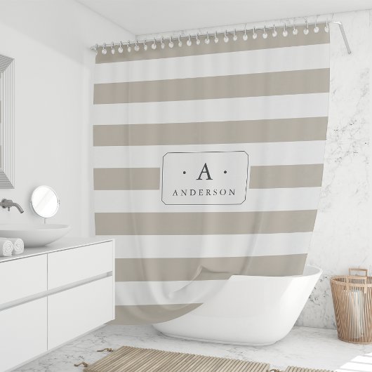 Rideaux De Douche Grige Bande Nom de famille et monogramme