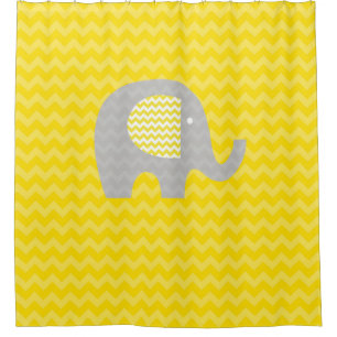 Rideaux De Douche Grille De Chevron Jaune Avec Éléphant Gris