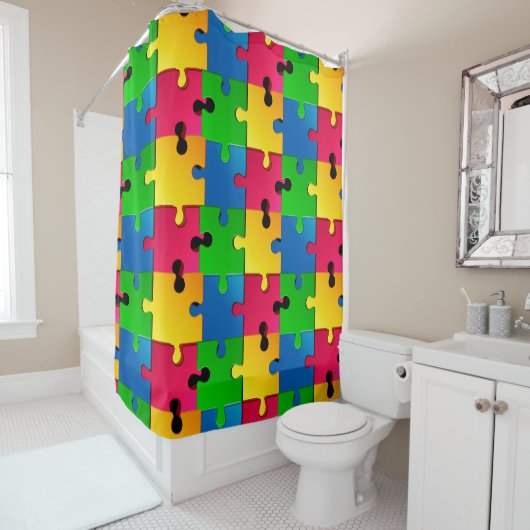 Rideaux De Douche Grille de Puzzle (En situation)