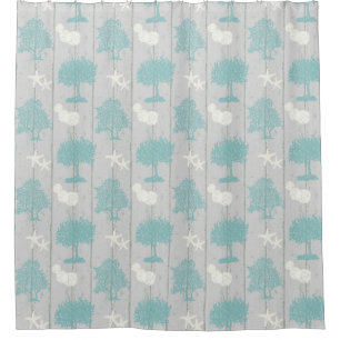 Rideaux De Douche Gris Blanc Bleu Plage Cottage Corail Coquille Star