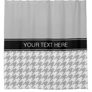 Rideaux De Douche Gris Blanc Pied-de-Poule CB Noir Nom Monogramme