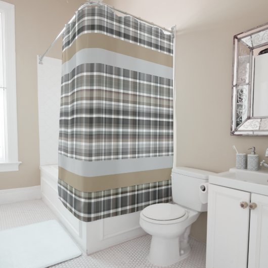 Rideaux De Douche Gris Brown Plaid Rustique Neutral Tan (En situation)