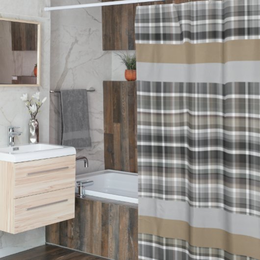 Rideaux De Douche Gris Brown Plaid Rustique Neutral Tan