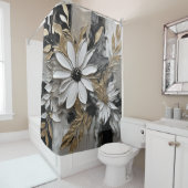 Rideaux De Douche Gris d'or noir gris floral (En situation)